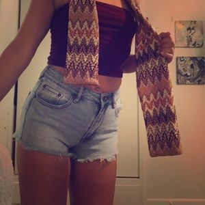 High-Rise Light-Wash Bullhead Jean Shorts